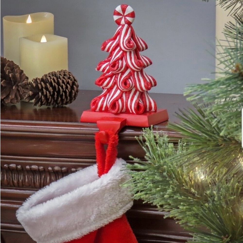 HGTV National Tree Company Festive Red and White Holiday Tree Stocking Holder